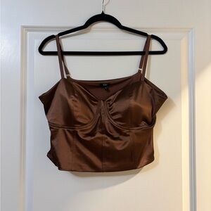 Express Brown Satin Crop Top